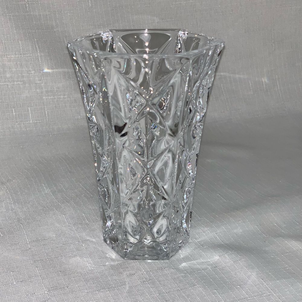 Crystal Handcut Flower Vase Cristal France Garanti 5" Lead Star Cut Diamond